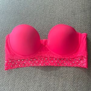 VS PINK Hot Pink Strapless Bustier Bra